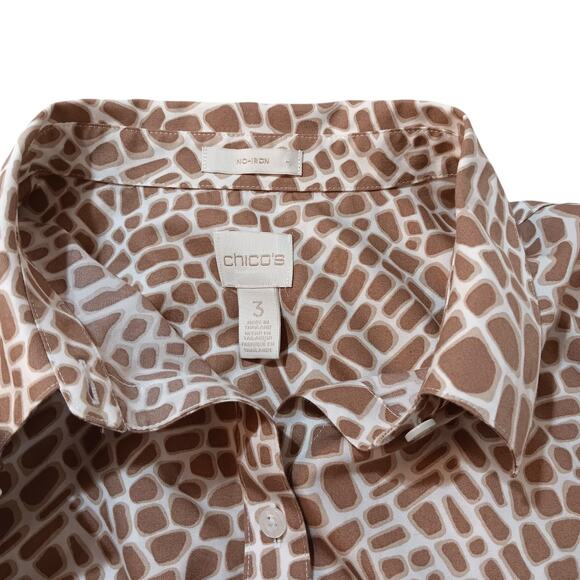 CHICO'S 3 No Iron Shirt Blouse Top 16 XL Casual Office Travel Camel Animal Print - Picture 3 of 10